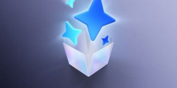 نماد چهار ستاره درخشان آبی در حال بیرون آمدن از یک جعبه سفید باز شده.