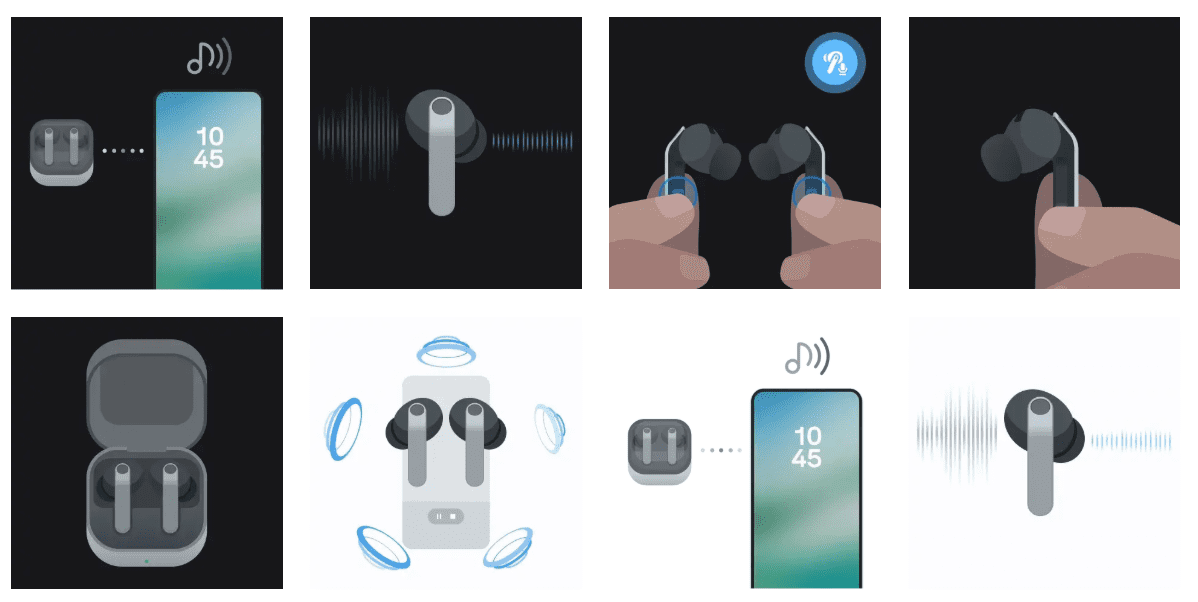 هندزفری Galaxy Buds با بدنه فلزی برس‌خورده.