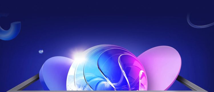 کره‌ای شفاف با رنگ‌های آبی و بنفش که روی نمایشگر یک دستگاه قرار دارد و نور سفید از پشت آن تابیده می‌شود