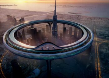 شهر معلق دوبی از نمای بالا به نام دان تاون سیرکل