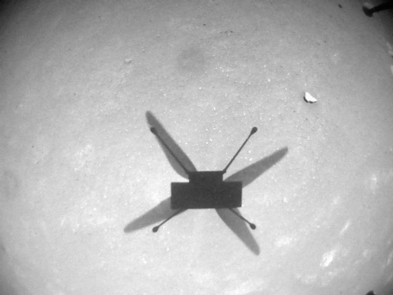 فیلم دریافتی از دوربین ناوبری هلیکوپتر مریخ تکه کوچکی از بقایای اجسام خارجی (FOD) را در سطح مریخ نشان می دهد.
