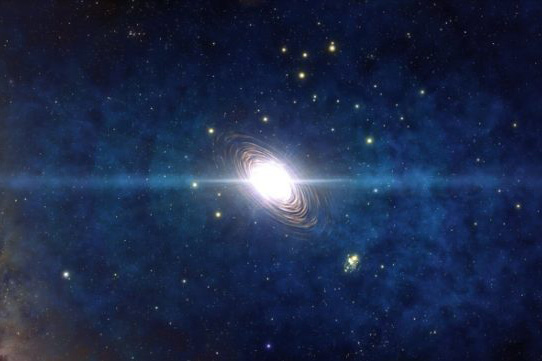 برداشت هنرمند نشان می دهد که یک ستاره جمعیت III که 300 برابر جرم بیشتری از خورشید ما دارد به عنوان یک ابرنواختر ناپایدار جفت منفجر می شود.