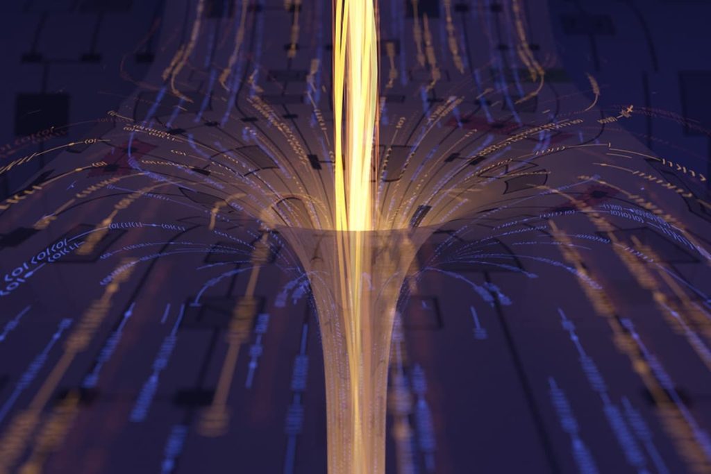 برداشت یک هنرمند از یک کرم چاله شبیه سازی شده در یک کامپیوتر کوانتومی