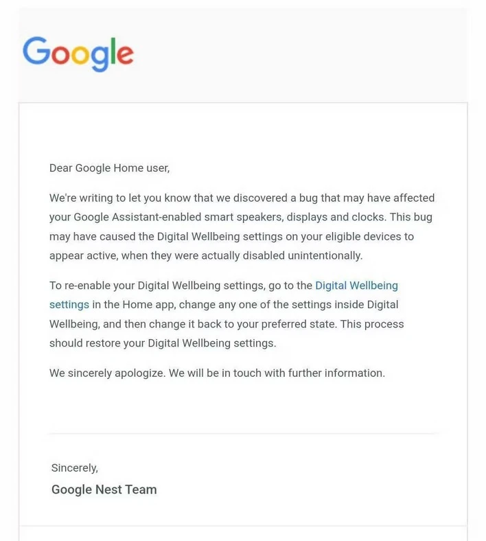 گوگل با ارسال ایمیلی اشکال در برنامه دستیار گوگل و Google HomeT دو برنامه کابردی خود را به اطلاع کابرانش رسانده است.