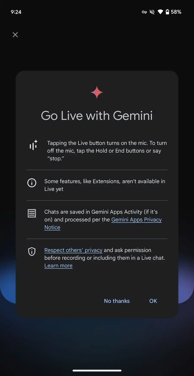 گوگل دستیار صوتی Gemini Live