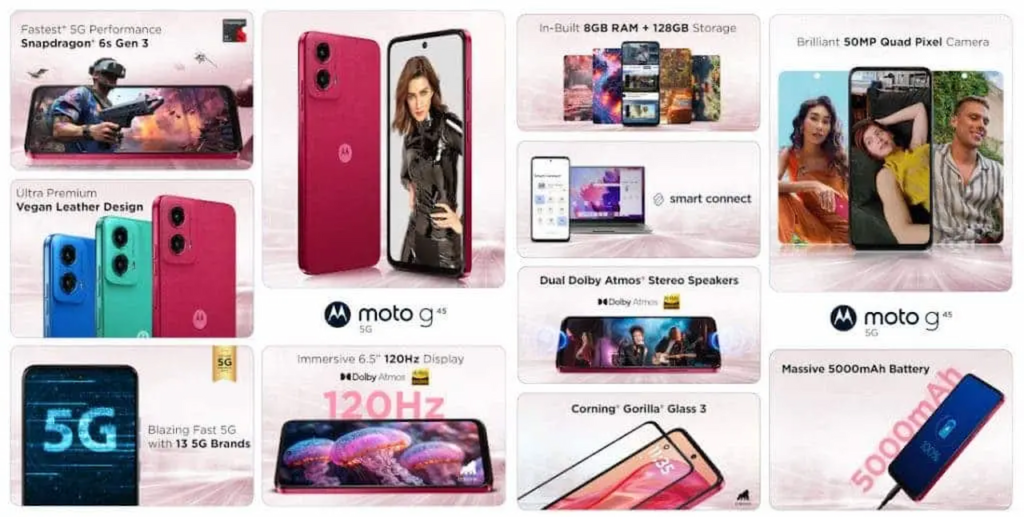 Moto G45 5G با ویژگی Moto Connect، که در نسخه ۸ گیگابایت رم در دسترس است