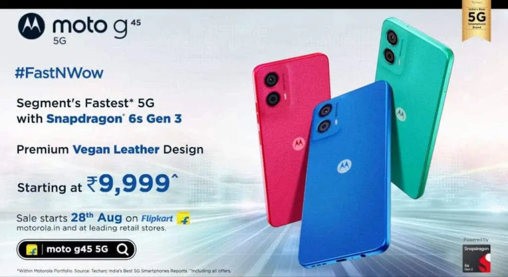 Moto G45 5G در سه رنگ جذاب آبی درخشان (Brilliant Blue)، سبز درخشان (Brilliant Green) و Viva Magenta عرضه می‌شود