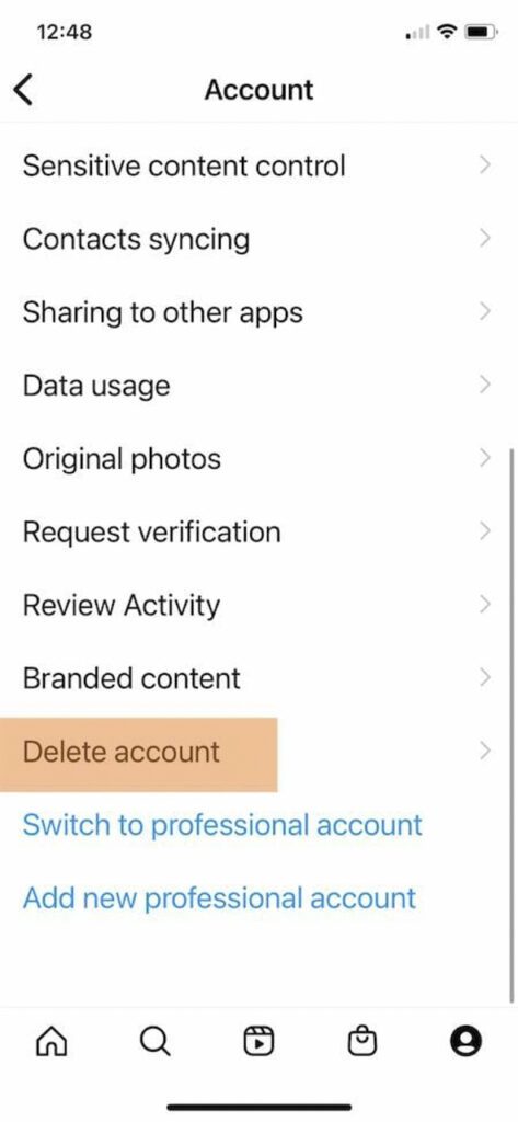 حذف اکانت اینستاگرام در آیفون