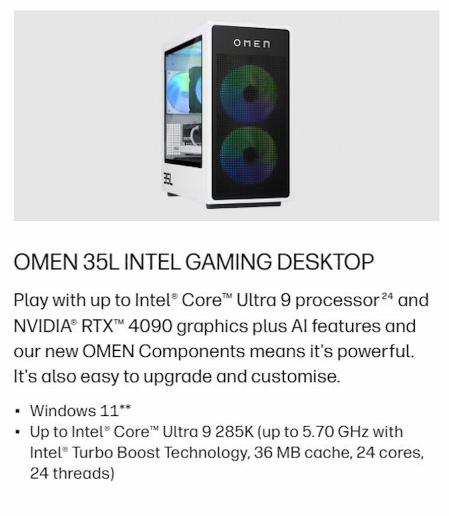 کامپیوتر OMEN 35L با پردازنده Core Ultra 9 285K عرضه می شود