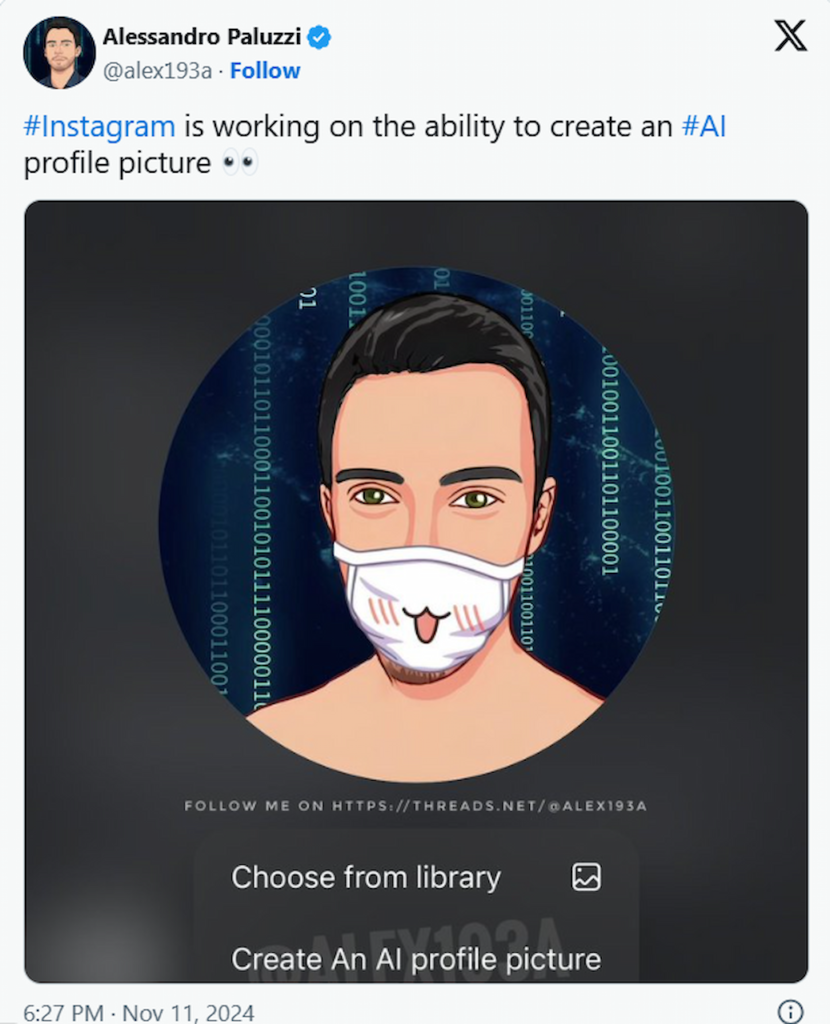 قابلیت ایجاد تصویر پروفایل با هوش مصنوعی به اینستاگرام می‌آید