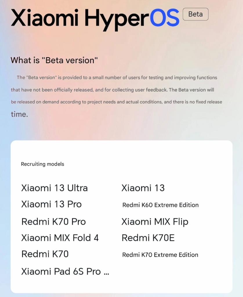 شیائومی نسخه آزمایشی نسخه بتای HyperOS 2 را برای  بیش از ۱۰ مدل مختلف عرضه کرده است.
