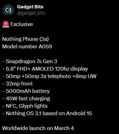 انتشار اولین تصویر واقعی از گوشی Nothing Phone 3a