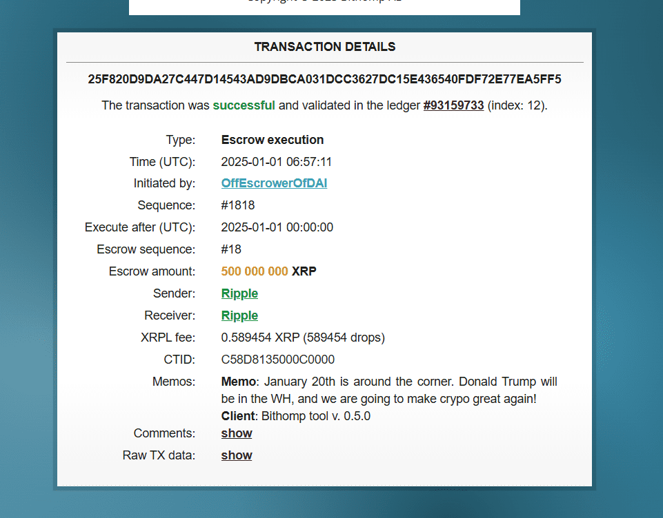 آزادسازی یک میلیارد واحد ریپل (XRP) در شب سال نوی میلادی