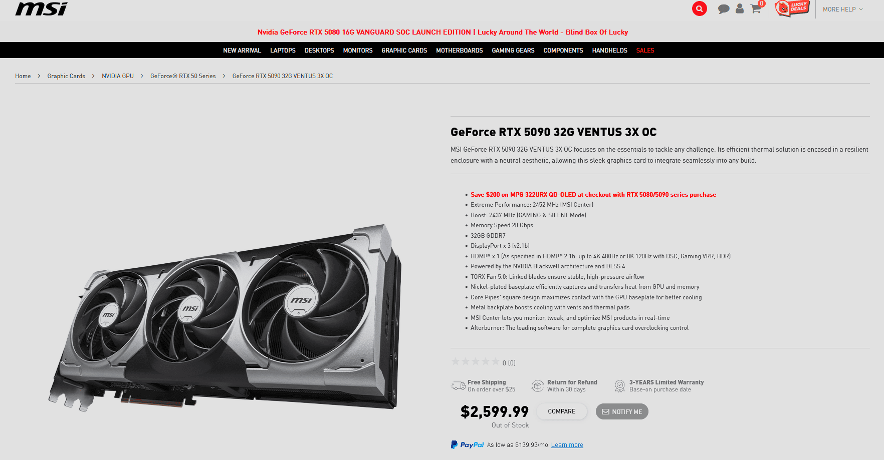 قیمت پردازندههای گرافیکی RTX 5090 و RTX 5080 توسط ایسوس و MSI افزایش یافتند