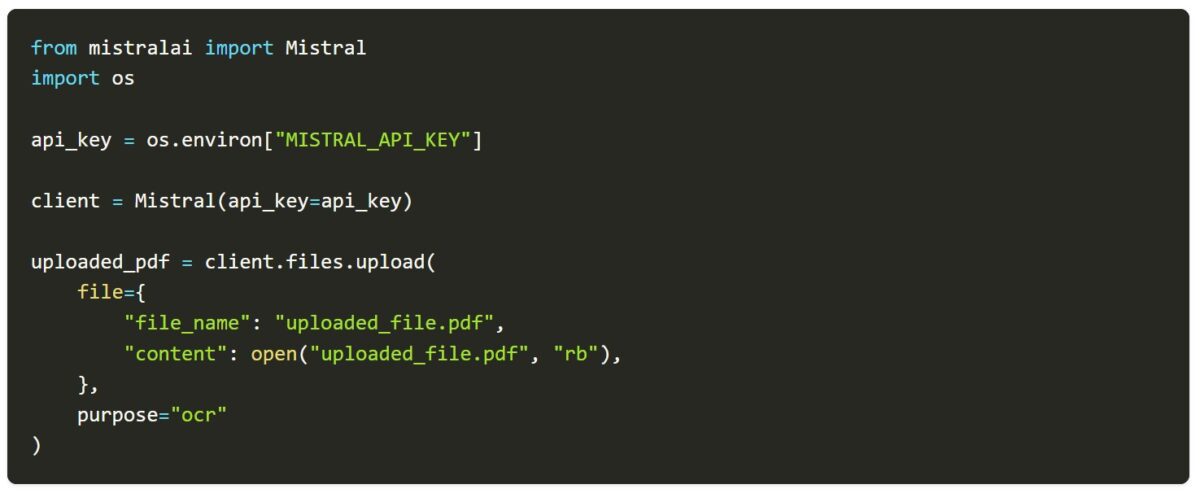 برای استفاده از Mistral OCR API فقط چند خط کد پایتون مورد نیاز است