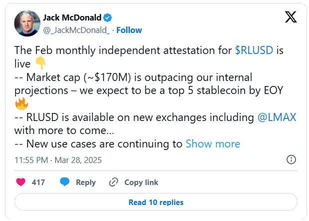 استیبل کوین دلاری ریپل (RLUSD) مورد توجه فعالان بازار قرار گرفت