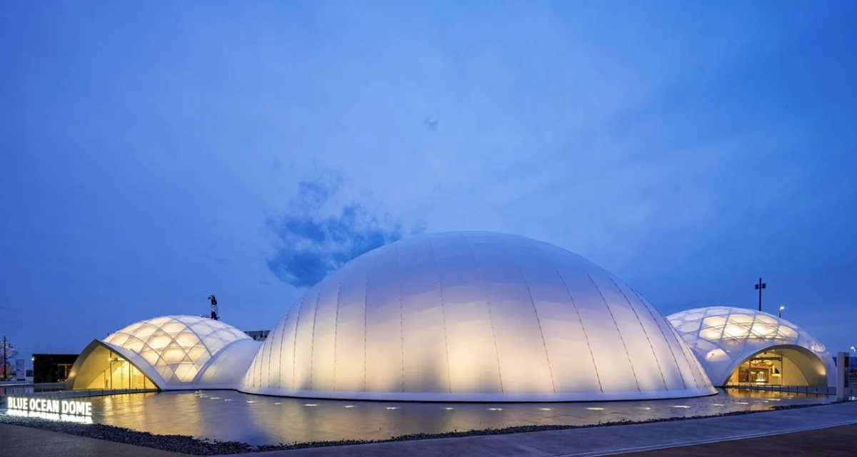 پاویون Blue Ocean Dome؛ سازهای که با مقوا و بامبو ساخته شده است