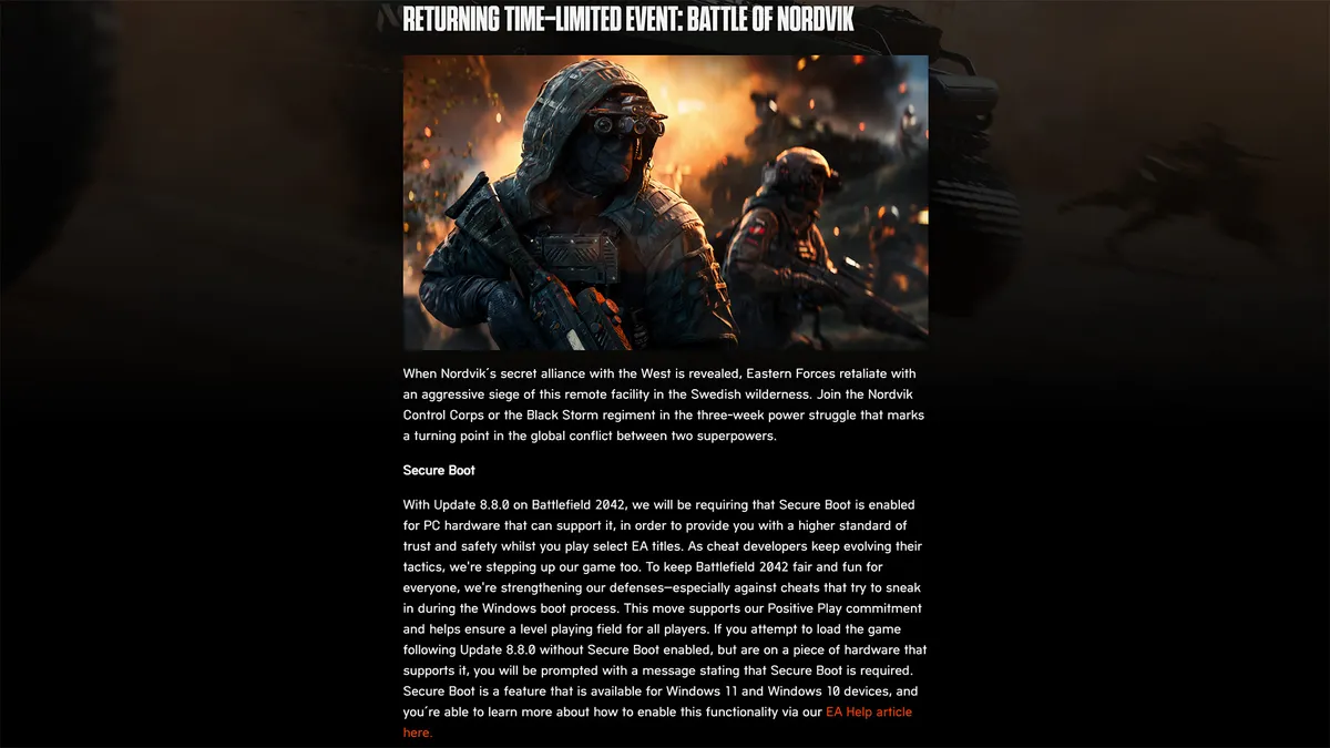 ویژگی «Secure Boot» بهعنوان پیشنیاز اجرای بازی Battlefield 2042