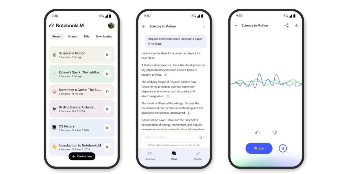 اپلیکیشن اندروید NotebookLM  قابلیت‌های متعددی را در اختیار کاربران قرار می‌دهد.