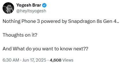گوشی ناتینگ Phone 3 با پردازنده Snapdragon 8s Gen 4