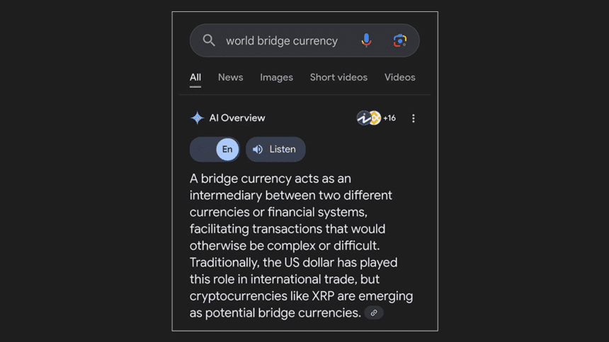نقش ریپل (XRP) به‌ عنوان ارز پل جهانی توسط گوگل ترویج می‌ شود