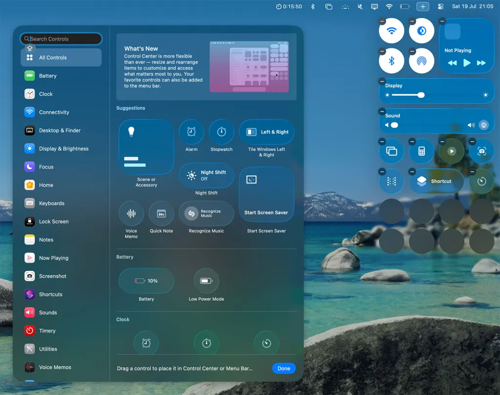 صفحه قفل و Control Center