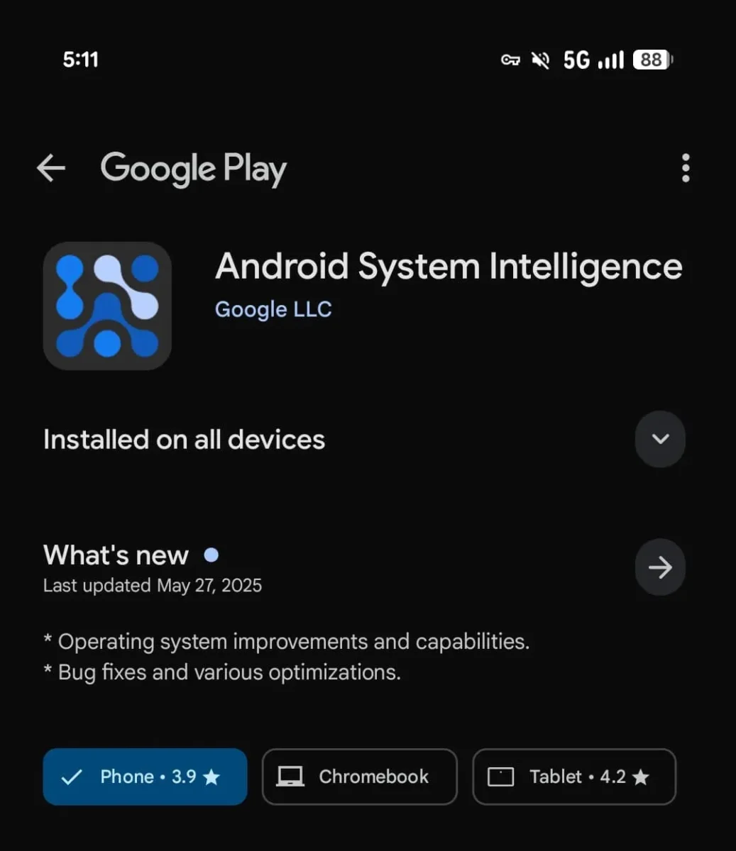 نسخه منتشرشده برای کاربران نسخه بتا B.0.playstore.pixel9.738427685 بوده و در نسخه Android 16، این عدد به B.7.playstore.pixel9.778505170