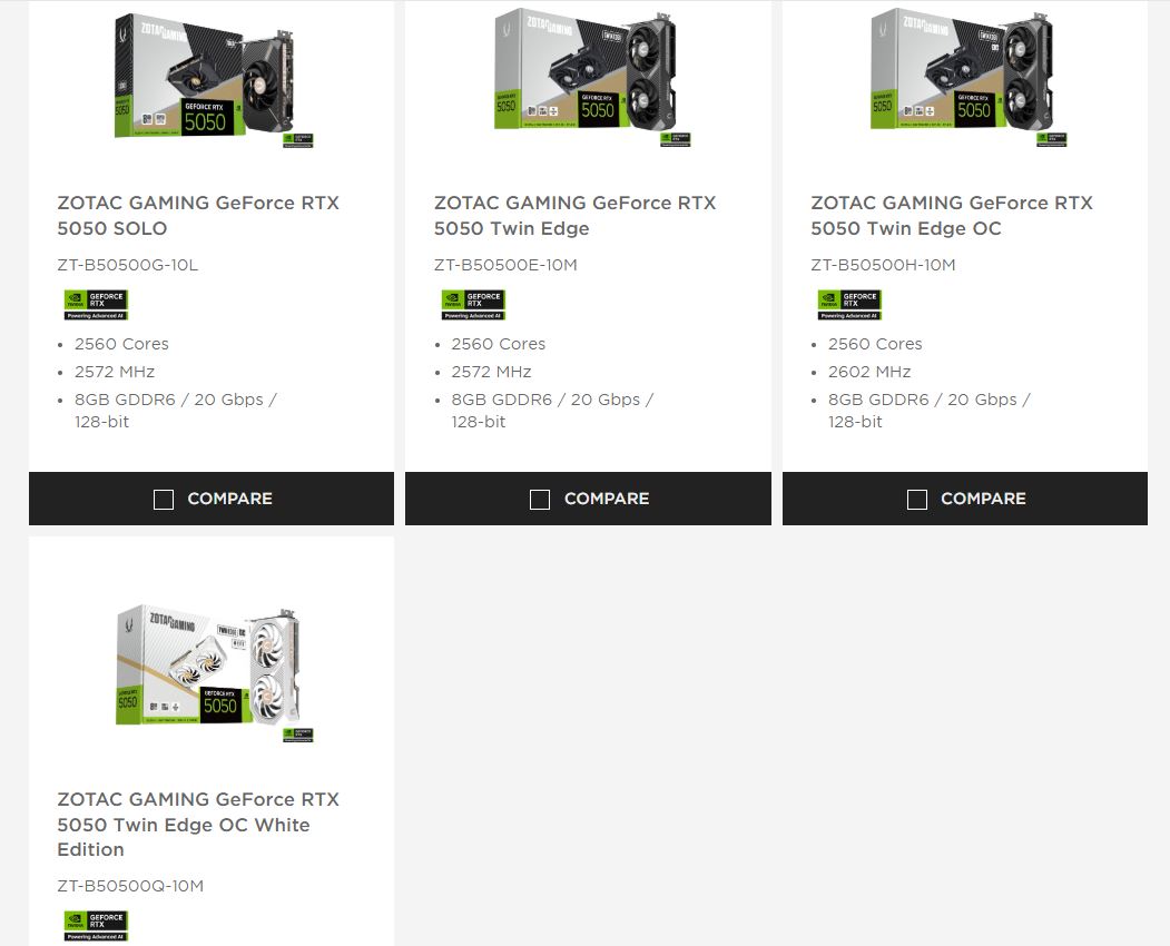 شرکت زوتک 4 مدل از کارت گرافیک سفارشی GeForce RTX 5050 ارائه می کند