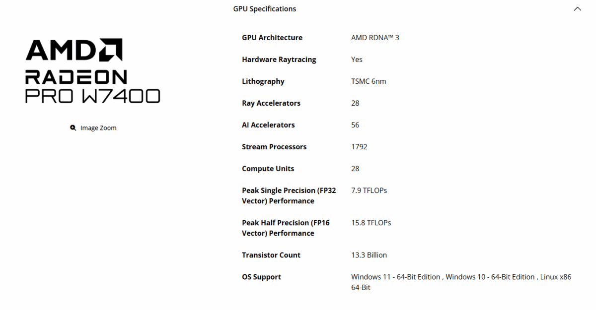 مشخصات فنی و عملکرد کارت گرافیک Radeon PRO W7400