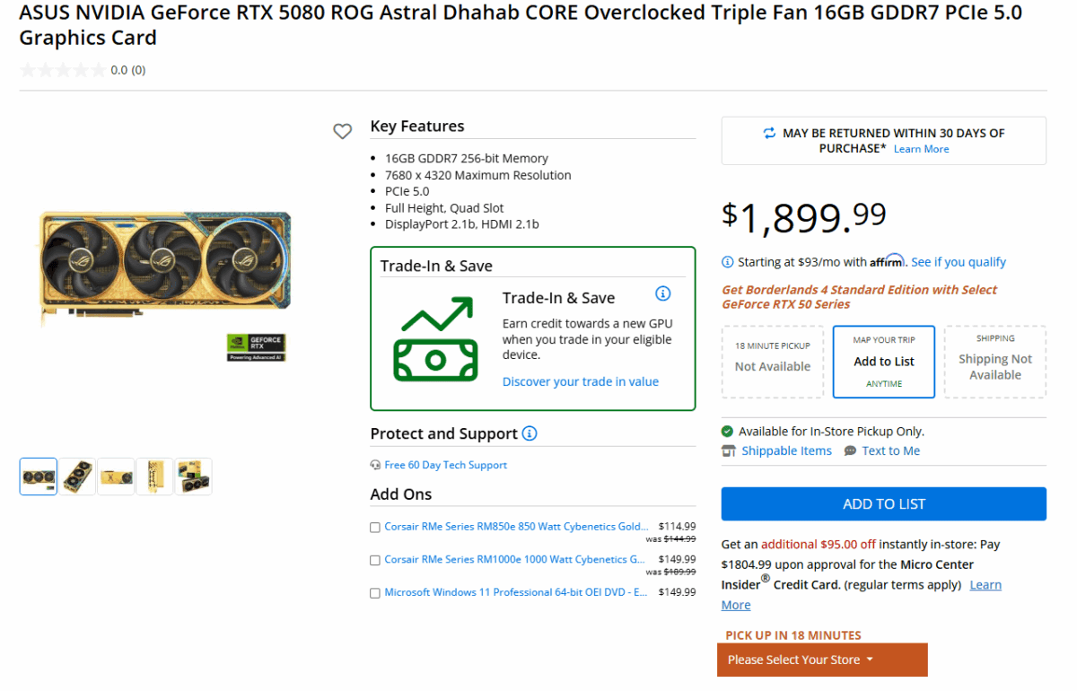 گرافیک ROG Astral RTX 5080 Dhahab CORE