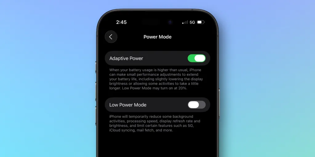 ویژگی Adaptive Power در iOS 26