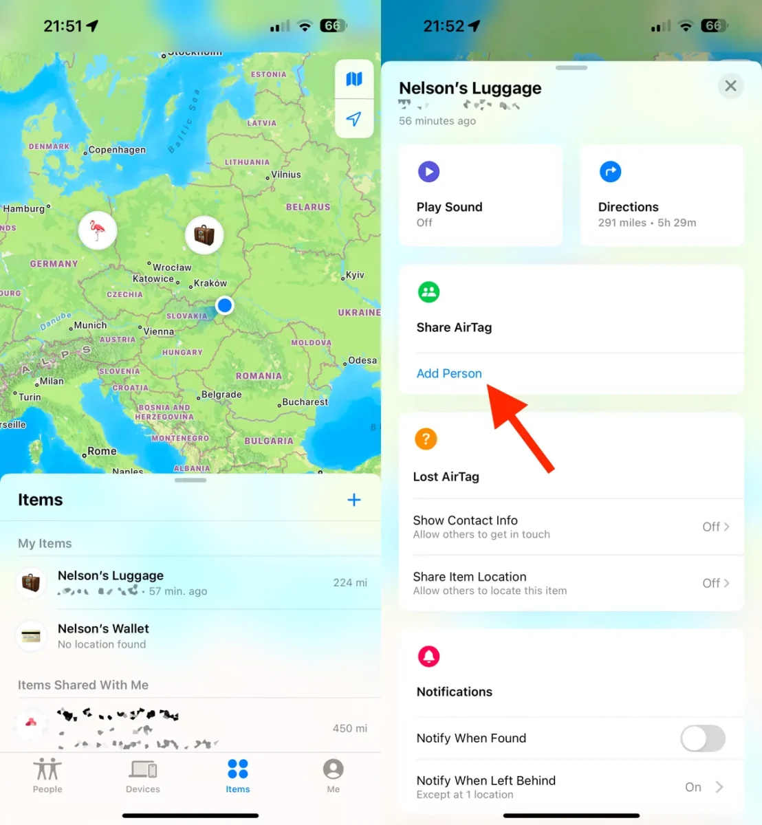 اشتراکگذاری AirTag با دیگران