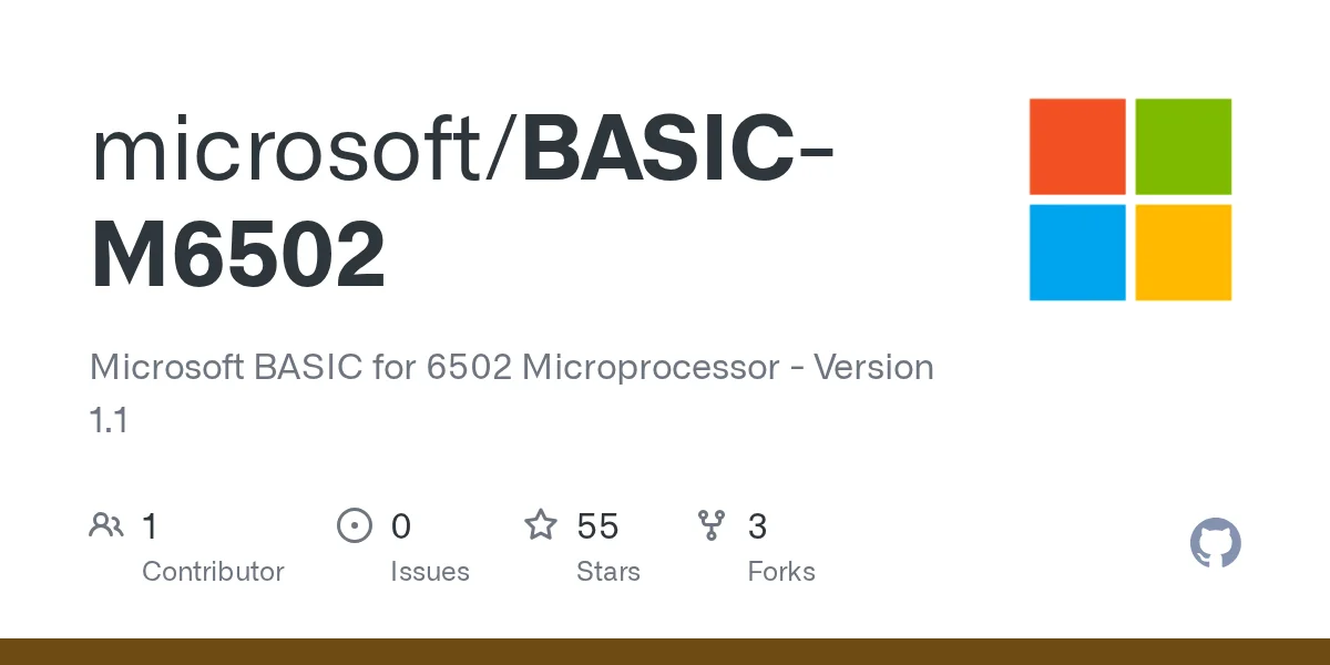 کد منبع BASIC 6502 مایکروسافت