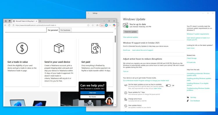 مایکروسافت پس از پایان پشتیبانی امنیتی ویندوز ۱۰ در سال ۲۰۲۵، کاربران را به ارتقاء به ویندوز ۱۱ یا بازیافت و تعویض دستگاه‌های قدیمی دعوت می‌کند. این شرکت همچنین قابلیت جدیدی را برای ثبت‌نام در به‌روزرسانی‌های امنیتی تمدید شده ویندوز ۱۰ معرفی کرده است.