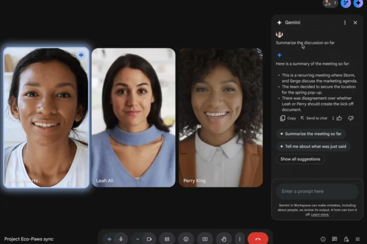 گوگل عرضه دستیار هوش مصنوعی «Ask Gemini» را در سرویس ویدئوکنفرانس Google Meet آغاز کرده است. این ابزار می‌تواند بخش‌های از دست رفته جلسه، تصمیمات کلیدی و اظهارات شرکت‌کنندگان را خلاصه‌سازی کند.