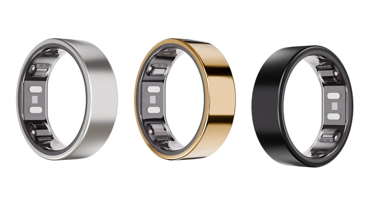 سه مدل حلقه هوشمند Reebok Smart Ring در رنگ‌های نقره‌ای، طلایی و مشکی با حسگرهای داخلی