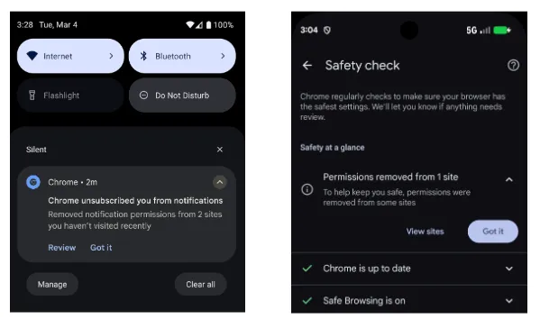 Chrome will automatically disable web notifications