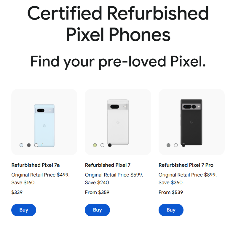 Google selling Pixel 6, Pixel Pixel 7