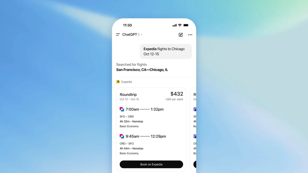 اکسپدیا (Expedia) یکی از اپلیکیشن‌های  فعال‌شده در ChatGPT 