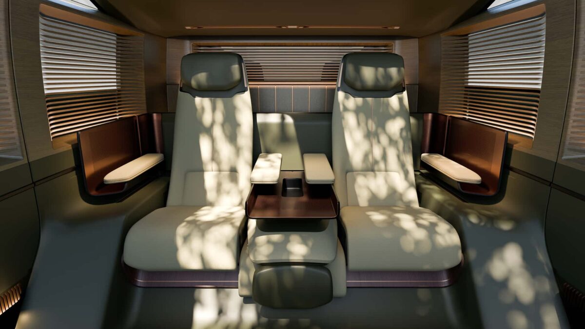 صندلی‌های عقب مدل مفهومی Lexus LS با طراحی لوکس، روکش چرمی و تزئینات چوب بامبو.