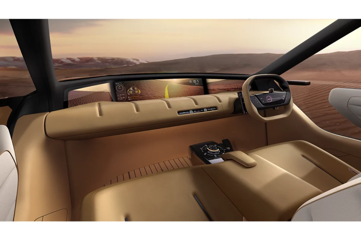 داشبورد داخلی Mitsubishi Elevance با طراحی عریض، نمایشگر پانورامیک و متریال چرم روشن.