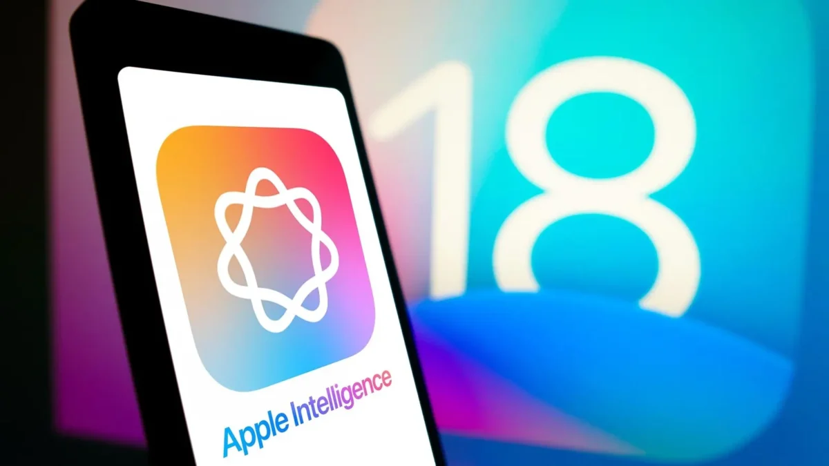 نمایی از لوگوی Apple Intelligence درون یک گوشی