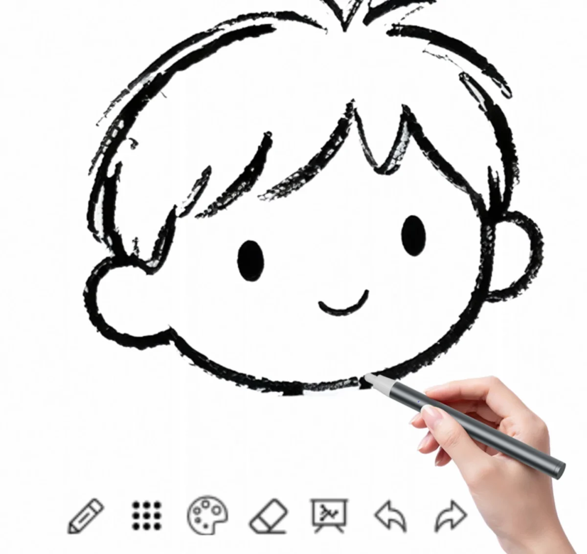 قلم تعاملی آنر هنگام طراحی یک تصویر کودکانه روی صفحه پروژکتور 