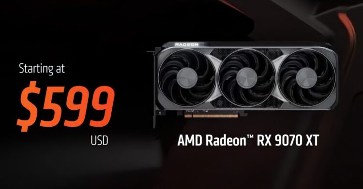پوستر تبلیغاتی کارت گرافیک AMD Radeon RX9070 XT که با قیمت ۵۹۹ دلار معرفی شده