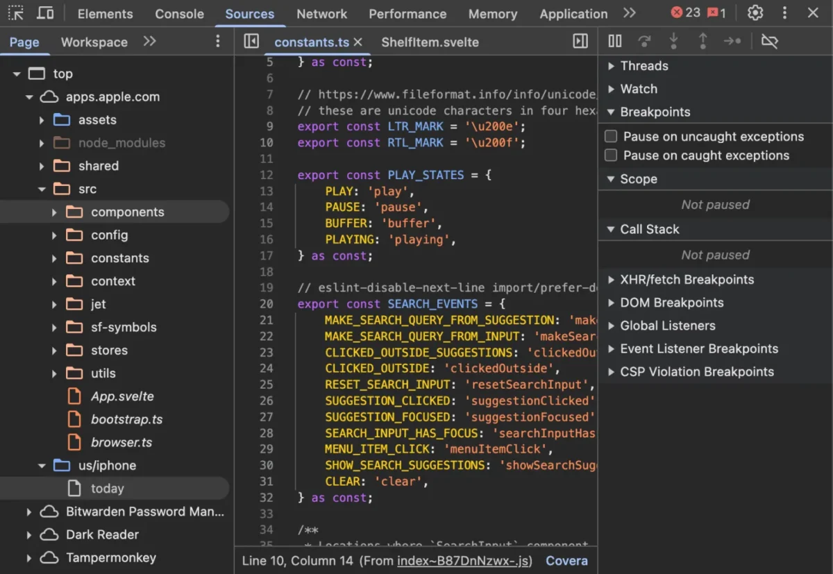 اپل به طور تصادفی کد منبع نسخه وب جدید App Store را منتشر کرد