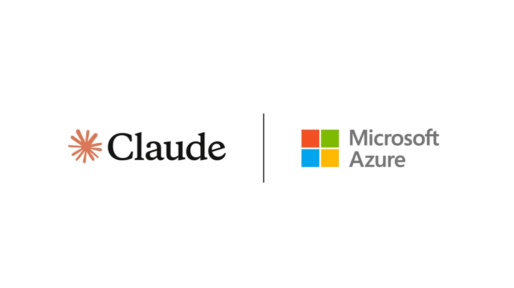 لوگوی Claude (با نماد ستاره‌مانند) در کنار لوگوی Microsoft Azure که نشان‌دهنده همکاری این دو پلتفرم هوش مصنوعی است.