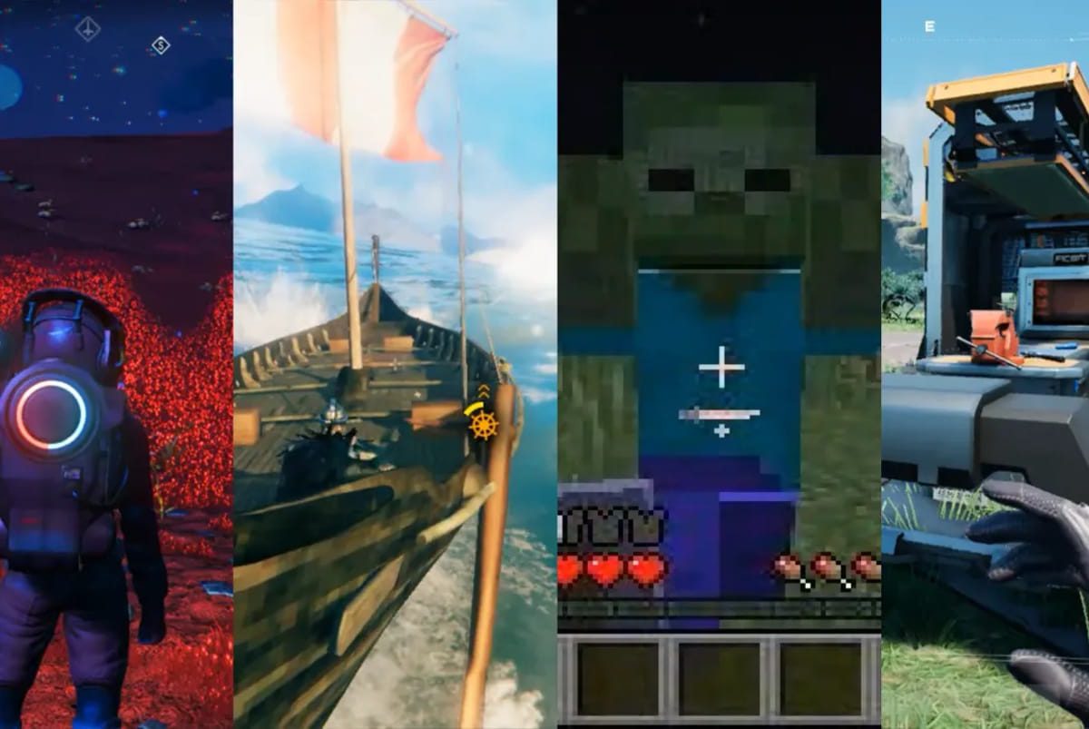کلاژی از تصویر چهار بازی مختلف که توسط SIMA 2 انجام شدند؛ از ماینکرفت گرفته تا No Man's Sky