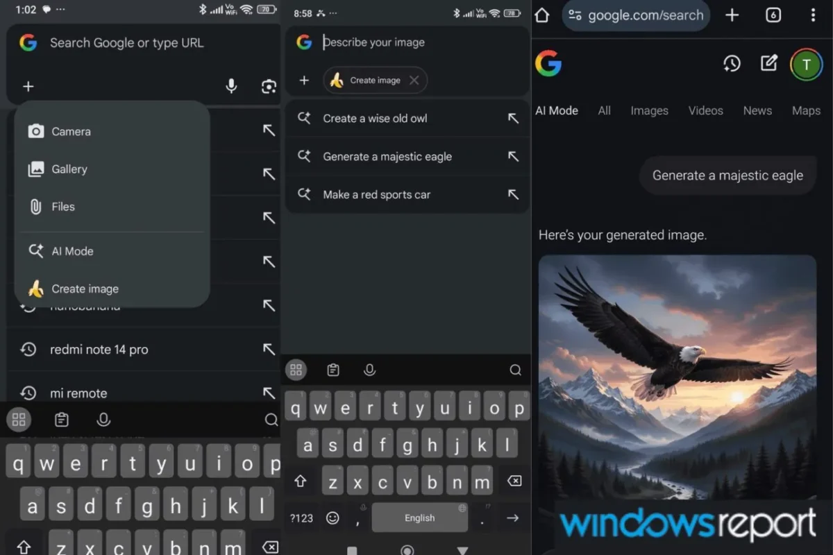 تصویری لو رفته از تولید تصویر توسط نانو بنانا در مروگر کروم اندروید