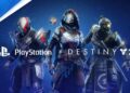 پوستر تبلیغاتی بازی Destiny 2 که سه نگهبان (Guardians) زره‌پوش را در مرکز نشان می‌دهد، همراه با لوگوی PlayStation و متن "PlayStation x Destiny 2".