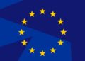 پرچم اتحادیه اروپا با طراحی انتزاعی از نوارهای رنگی تیره و روشن.